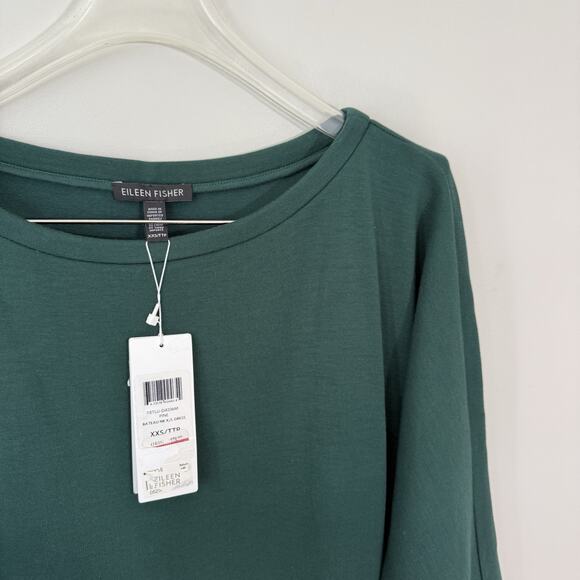 Eileen Fisher Bateau Boat Neck Ponte Knit Dress Womens XXS Green Pockets New - Picture 5 of 7